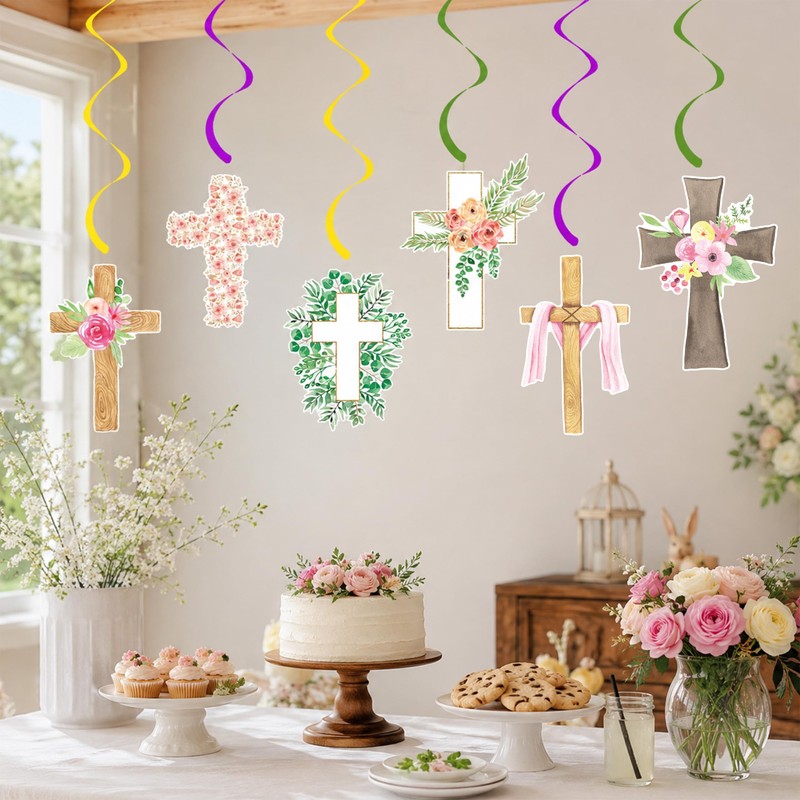 Cross Floral Hanging Swirls, Baptism & First Communion Party Ceiling