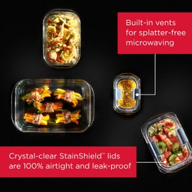Rubbermaid Brilliance Glass Food Storage Containers, 8 Cup, Set of 2, BPA-Free, Leak-Proof, Clear