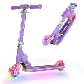 Megavotx 2-Wheel Kids Scooter with 4.7 in LED Flashing Wheels & Lights, Foldable Kick Scooter for Ages 5-9, Adjustable Height, 176 lbs Max Load – Outdoor Play, School Commute & Birthday Gift (Purple)
