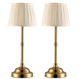 KDG Cordless LED Table Lamp Set of 2, Portables Fabric Shade Desk Lamps, 4000mAh Rechargeable Battery Powered Lighting, Dimmable Light for Dining Room, Bedroom, Bedside, Night Light, Balcony (Bronze)