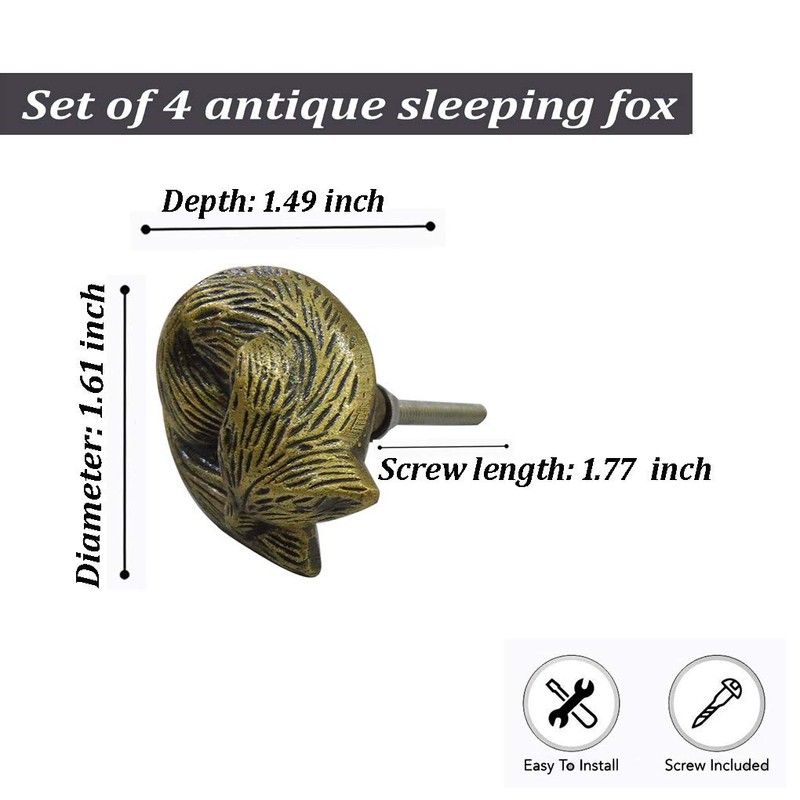 Perilla Home Set of 4 Antique Knobs Decorative Sleeping Fox