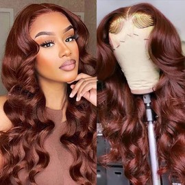 XTERFSTY Reddish Brown Body Wave Lace Front Wigs Human Hair 13x6 HD Body Wave Frontal Wigs for Black Women 180 Density Copper Red Glueless Body Wave Wigs Human Hair Pre Plucked with Baby Hair 22 Inch