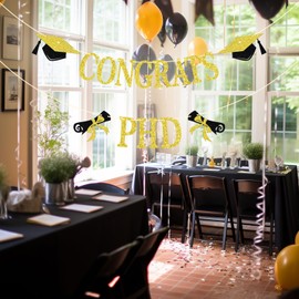 Congrats PHD Banner, 2025 PHD Graduation Banner, Congratulations PHD, 2025 DR/PHD Graduation Party Decorations, Gold Glitter