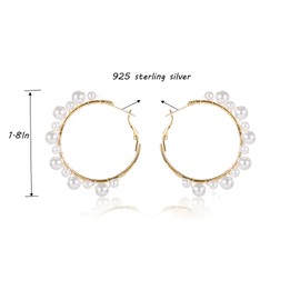 Fremttly Geometric Hoop Pearls Heart Moon Star Stud Earrings 14k Gold Plated Statement Earring Dainty Dangle Drop Earrings for Women