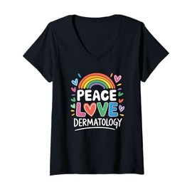 Womens Peace Love Dermatology, Derm Nurse Dermatologist Nursing V-Neck T-Shirt