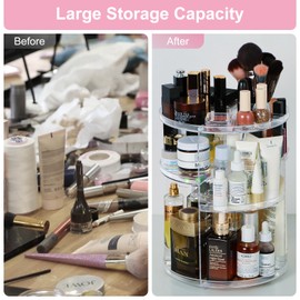 UZHNOE Makeup Organiser, 360 Rotating Skincare Organiser Storage, Spinny Make Up Organizer for Cosmetic Perfume Lipstick, Clear Spinning Organiser with 7 Adjustable Layers for Dresser Bedroom Bathroom