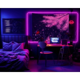 dueeia Blacklight Cherry Blossom Tapestry Wall Hanging Glow in the Dark Uv Nature Tapestries for Bedroom Aesthetic Living Room Wall Decor(59.1"x39.4")