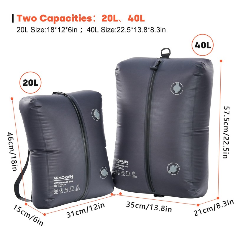 Armorain Travel Vacuum Bags backpack IPX8 Waterproof Reusable Compression Bags