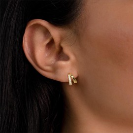 ASCOMY Gold Earrings for Women Gold Hoop Earrings 14K Gold Plated Cubic Zirconia Circle Hoop Earrings Shiny Double Single Row White Cubic Zirconia Hoop Earrings Minimalist Jewelry Gifts for Her