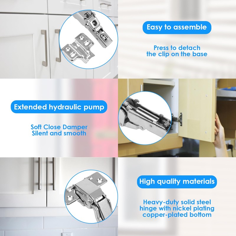 4 Pack 175 Degree Frameless Cabinet Doors Hinges, Frameless Full