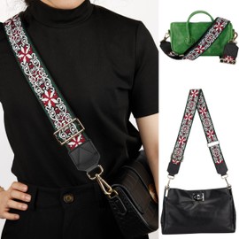 BAKKO Purse Strap Replacement Top Grain Genuine Leather Ends Gold Metal Hardware 2" Wide Shoulder Strap for Crossbody Bags Handbags Messenger Duffel Bags Adjustable Length from 35" to 58" - Mandala