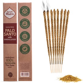 Sagrada Madre 8pcs Wildly Harvested Thick Palo Santo Incense Sticks (Sandalwood), 9” Long - Eco Friendly, Non-Toxic, Aromatic Incense Sticks (1hr Burning Time) to Heal & Calm Your Body and Environment