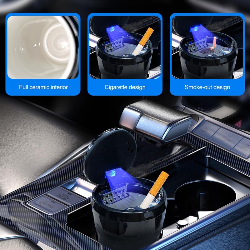 EOCICI Car Ashtray with Lid, Car Ashtrays for Cup Holder