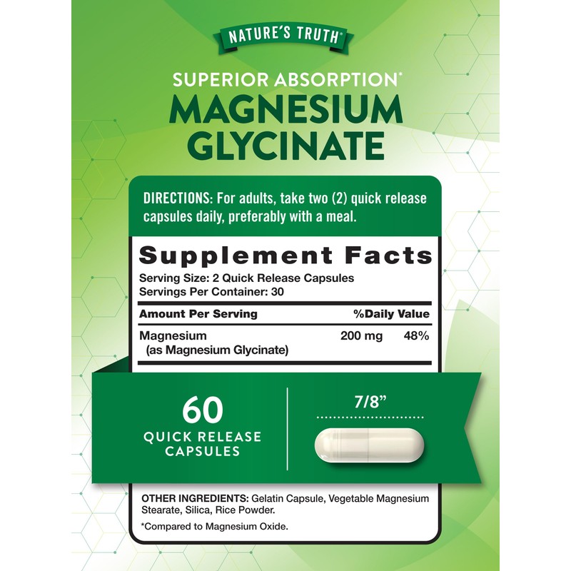 Nature's Truth Magnesium Glycinate Capsules | 200mg | 60 Count