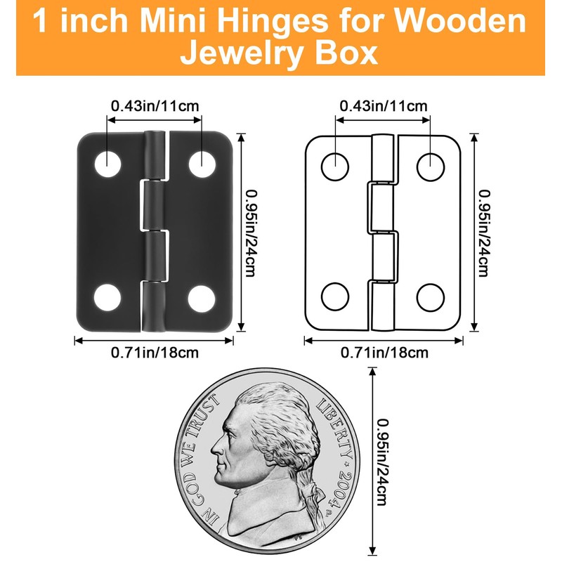 50 Sets Small Hinges for Crafts, 1In Stainless Steel Mini