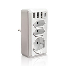 URLINE Socket Adapter, 7-in-1 Multiple Socket with 1 Schuko Plug, 2 Euro Plugs, 3 USB A 1 USB C, Multiple Plug for Home, Travel and Offices