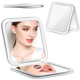 MIYADIVA Schminkspiegel mit Beleuchtung, Doppelseitige Vergrößerungsglas 30X, 3-in-1 (Hand/Tisch/Wand), 3 Farblichter Kosmetikspiegel für Reise, Büro, Schlafzimmer, Geschenk für Frauen Gold