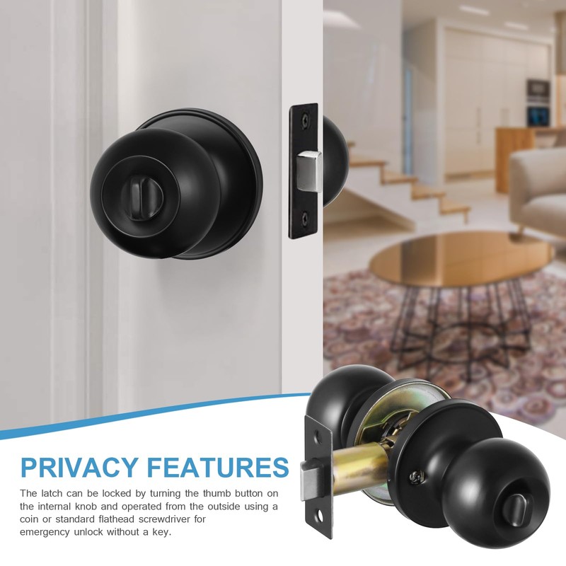 Coolty Privacy Door Knobs Keyless Lock Set Round Door Handle