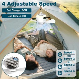 Unbranded Portable Ceiling Fan with Light and Remote- 4 Wind Speeds - 8000mAh Rechargable