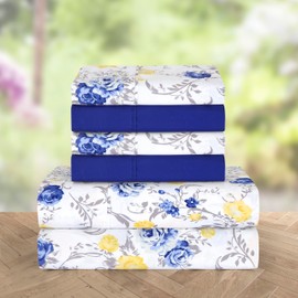 Elegant Comfort Softest and Coziest 4-Piece Sheet Set - 1500 Premium Hotel Quality Microfiber - Deep Pocket, Wrinkle Resistant 4-Piece Floral Bed Sheet Set, Twin XL, Jenna Gold