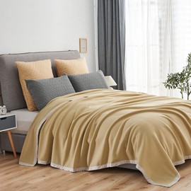 HAOK Polar Fleece Blanket Queen Size 90" x 90" - Plush Soft Warm for All Season, Anti-Static, Lightweight Microfiber Reversible Oversized Fleece Bed Blanket for Guest, Living Room, Taupe