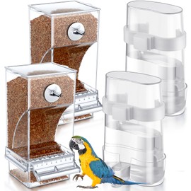 Yaomiao 4 Pcs No Mess Bird Feeders Automatic Parrot Water Dispenser Clear Quail Feeder and Watered Cage Accessories for Small and Medium Parakeet Cockatiel Canary(Assorted,Transparent)