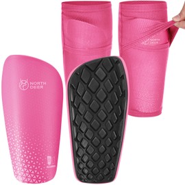 Northdeer Shin Guards Kids Football incl. Sleeves with Optimized Insert Pocket - Protective Shin Pads for Children Boys Girls (Pink S)