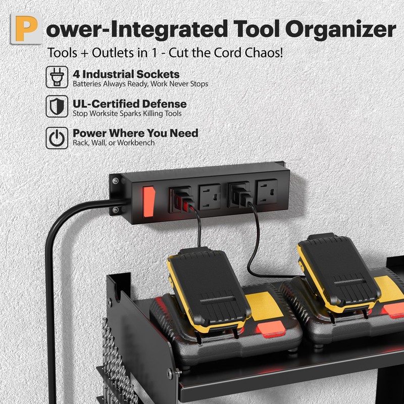 Spampur Power Tool Organizer Wall Mount with Charging Station, 3