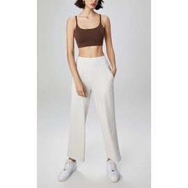 AMRIY Women's Light Support Sports Bra Scoop Neck Thin Straps Criss Cross Back Removable Pads Yoga Workout Bra Brown,8