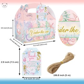 KARAQY Pink Under The Sea Party Favor Boxes, 12 Pcs Pink Ocean Animal Mermaid Fish Seashell Seahorse Sea Turtle Goodie Gift Treat Boxes with Thank You Tags for Ocean Theme Birthday Baby Shower Party Supplies