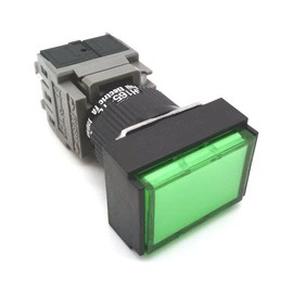FUJI ELECTRIC AH165-TLG11E3 MOMENTARY, 1NO/1NC, 24VDC, DPST, Rectangle, PUSHBUTTON, Green, Illuminated, LED