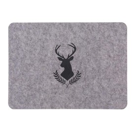 Stag Felt Place Mat Set, 44 x 32 cm, Set of 4, Lightweight, Durable, Wet Rubbed (4 x Grey (2 x Deer + 2 x Stag Head))
