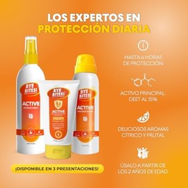 Bye Bites Repelente de Insectos y Mosquitos ACTIVE - Caja 12 piezas, Hasta 6 Horas de Protección y Aroma a Cítricos, Tamaño Familiar de 250ml