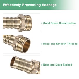 M METERXITY 6-Pack Brass Hose Barb Fittings, 14mm x G1/2 Male Couple Hose Connector with Stainless Steel Hose Clamp & PTFE Tape, Barbed Air Hose Repair Fitting Adapter Kit