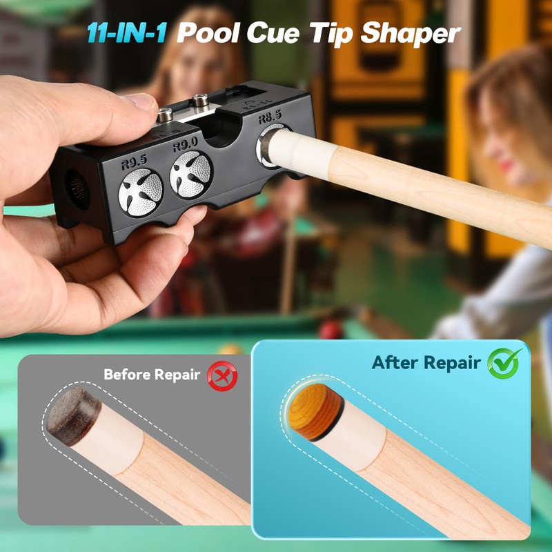 Darivefish 11-in-1 Pool Cue Tips Shaper, Pool Cue Tips Replacement