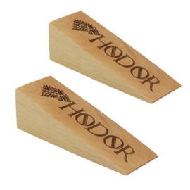 Hodor Door Stopper Natural Beech Wood Anti Slip Rubber Wedge GoT Compatible with Every Surface 2 Pack Gift Engraved Merchandise Gag