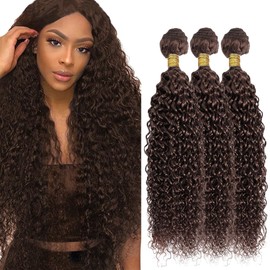Brown Curly Bundles Color #4 Bundle 22 24 26 Inch Brazilian Virgin Remy Hair Mixed Length 3 Bundles Chocolate Brown Kinky Curly Hair Weave