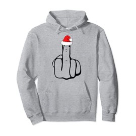 Middle Finger Jolly As Adult Joke Offensive Christmas Pullover Hoodie, gray