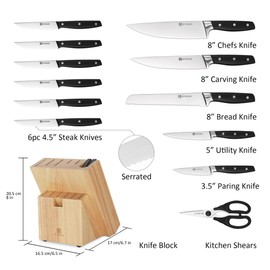 Kitchen Knife Set, Professional 13 Piece Knife Set with Block and Sharpener, Sharp Chef Knife Set, Ideal for Home and Restaurants, Elegant Black