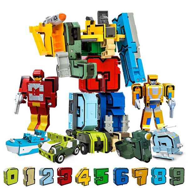 OBEST Number Robot Transformer Toy, 15 Digital Symbols Transform Tank/Helicopter/Submarine Assembled, Educational Building Blocks Set for Children, Educational Learning Gift