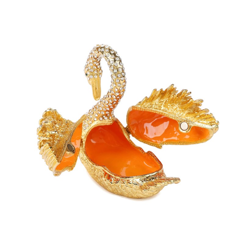 Janshe Cul Golden Swan Trinket Boxes Hinged Hand-Painted Animals Figurine