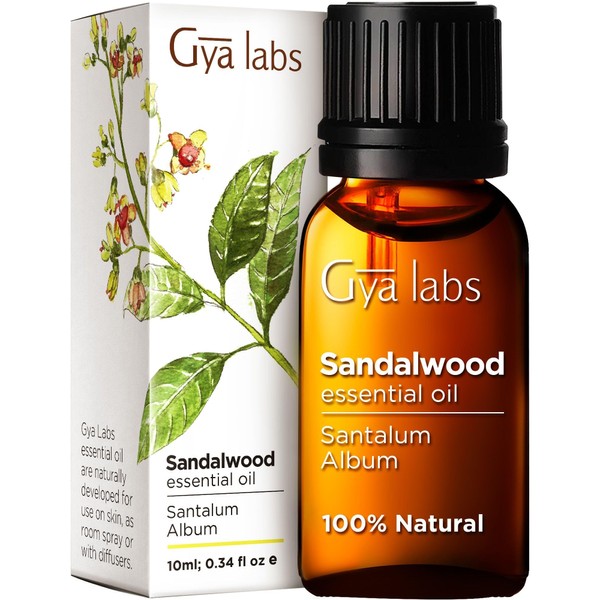 Gya Labs Sandalwood Essential Oils for Diffuser - 100% Natural Sandalwood Oil - Sandalwood Essential Oil for Hair, Skin, Massage, & Perfume (0.34 fl oz)
