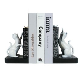 LIFFY Bookends Decor Unique, Heavy Duty Book Holder, Non Skid Bookshelf Stopper, Cute Cat Book Ends for Shelves, Study, Office Desk (Resin)