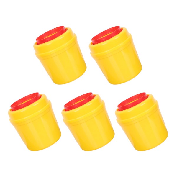 Healifty Pack of 5 needle disposal containers, needle container, syringes, bucket, disposal box, needle disposal container, needles, waste container, blades, sharps, container box, yellow