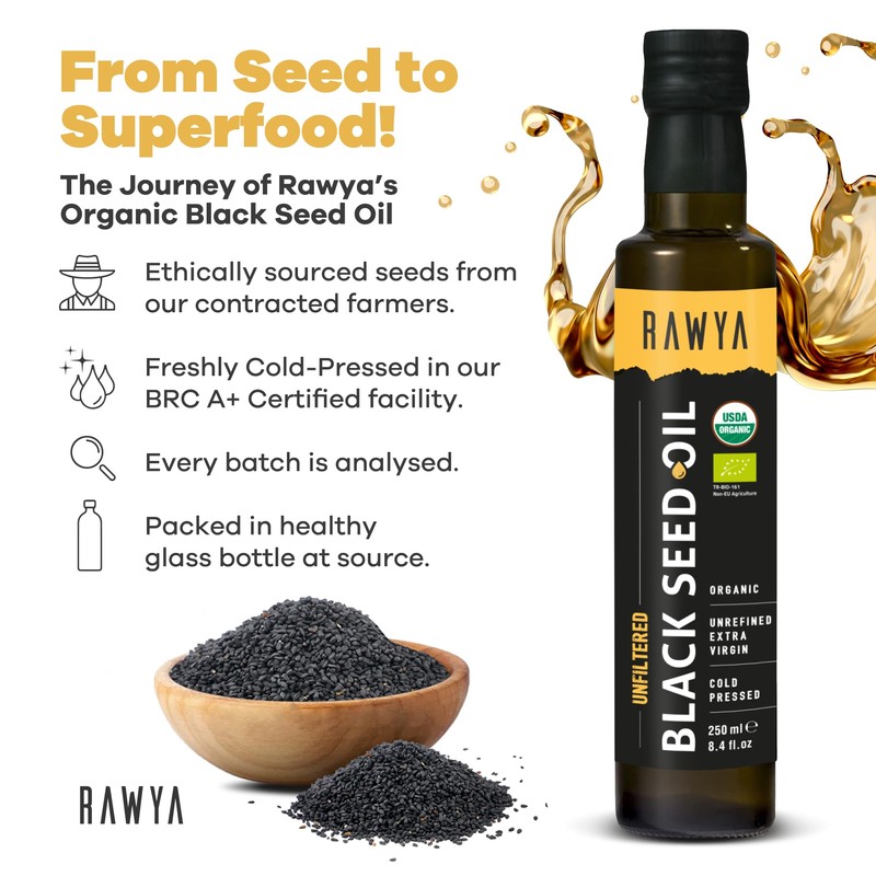 RAWYA Black Seed Oil - Organic Cold Pressed Nigella Sativa