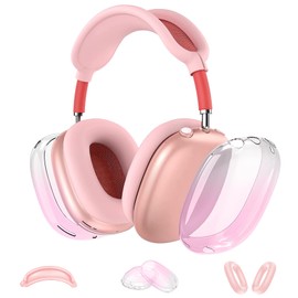 3-in-1 Case for Airpods Max Headphones, Case Compatible with AirPods Max Ear Pads (Transparent-Pink Gradient + Light Pink)
