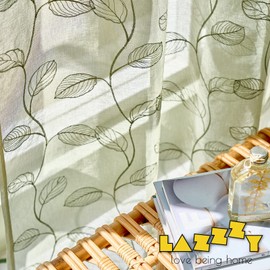 Lazzzy Sage Sheer Curtains Leaf Embroidered 84 Inch Long for Living Room Bedroom Rod Pocket Voile Floral Pattern Window Drapes 2 Panels