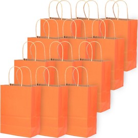 Gcardist Pack of 32 Kraft Bags with Handles 21 x 15 x 8 cm Small Gift Party Bags Orange Shopping Treat Bags Multiple Uses (8.3 x 6 x 3 Inches, Small Size)