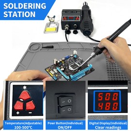 8118 Soldering Station Kit: Includes an 8118 hot air gun, 2 rolls of solder wires, 5 soldering tips, a simple stand, a desoldering pump, and a pair of curved tweezers
