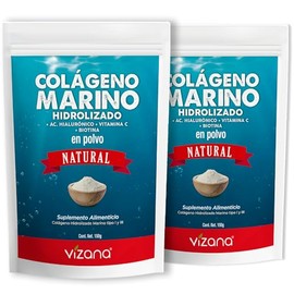 VIZANA NUTRITION | Colágeno Hidrolizado Marino (Bacalao Salvaje Aguas Profundas) Tipos I y III en Polvo 300g por pack (Pack-2 Bolsas de 150g c/u) con Ácido Hialurónico, Biotina y Vitamina C, sin Azucar.